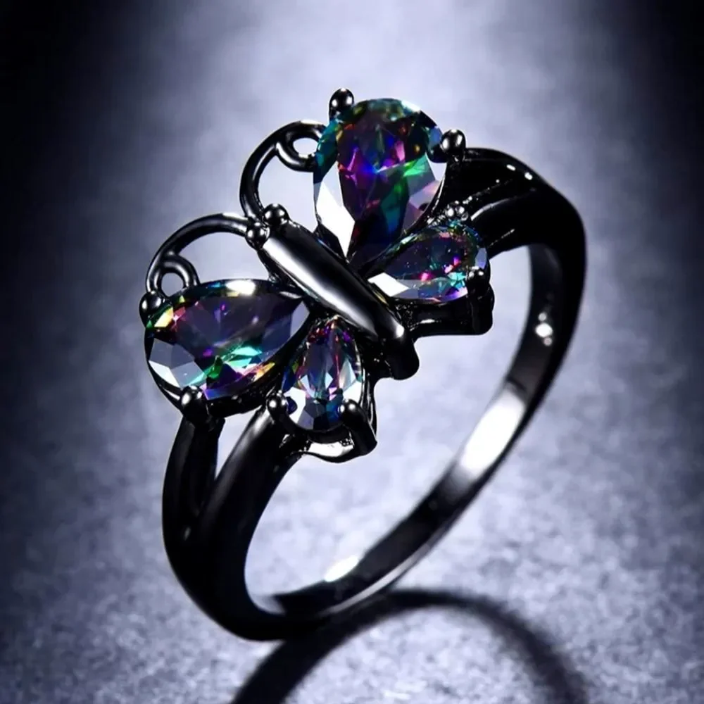 Gothic and Vintage style 925 Violet Sapphire Butterfly Ring - Women's Diamond - Picture 4 of 5